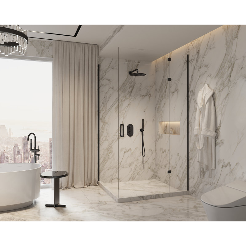 Système de douche noir mat Angelsey, pomme de douche à pluie de 12 po avec combiné de douche à main, ensemble de robinet de douche avec valve à pression équilibrée inclus, appareils de douche de salle de bain