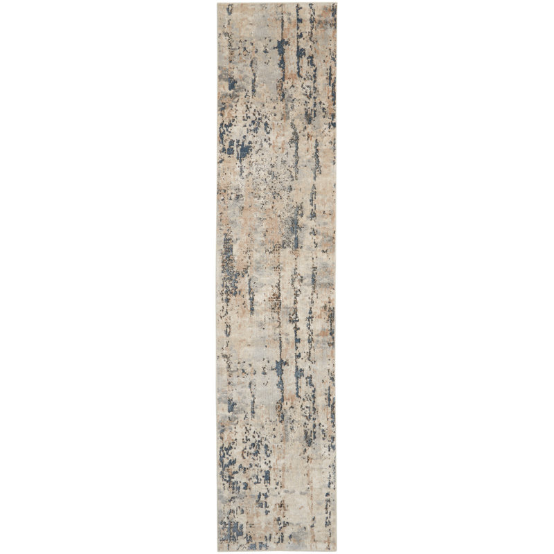 Tapis beige / gris en polyester / polypropylène tissé à la machine Addie, Beige/gris, Tapis de couloir 2 pi 2 po x 10 pi