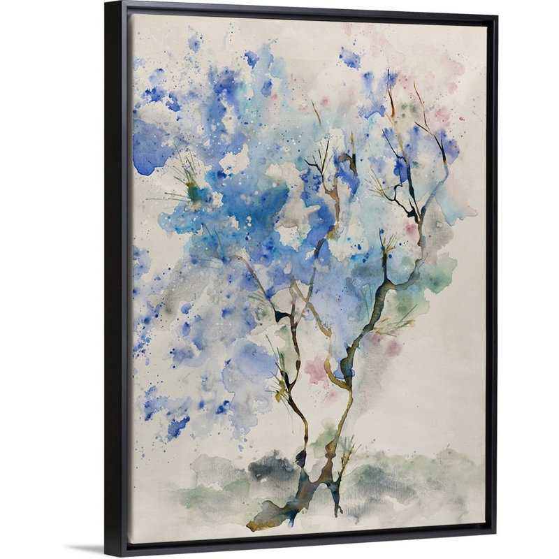 « flowing branches », peinture sur toile, H 41,7 po x l 31,7 po x p 1,75 po, Cadre flottant noir