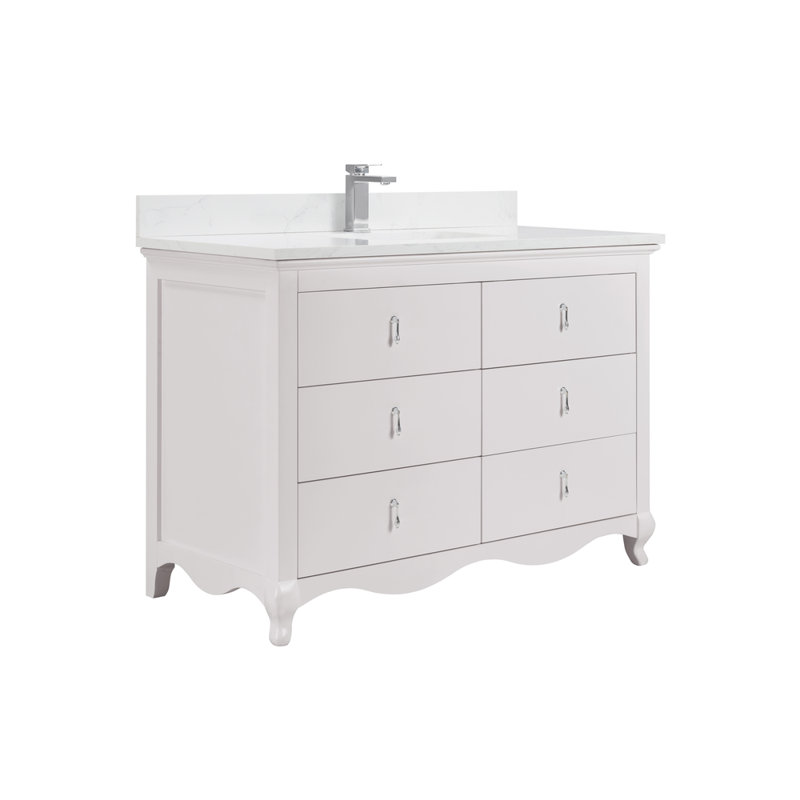 48" Solid Wood Sink Vanity  With 1' Artificial Stone Top, Dreamy White