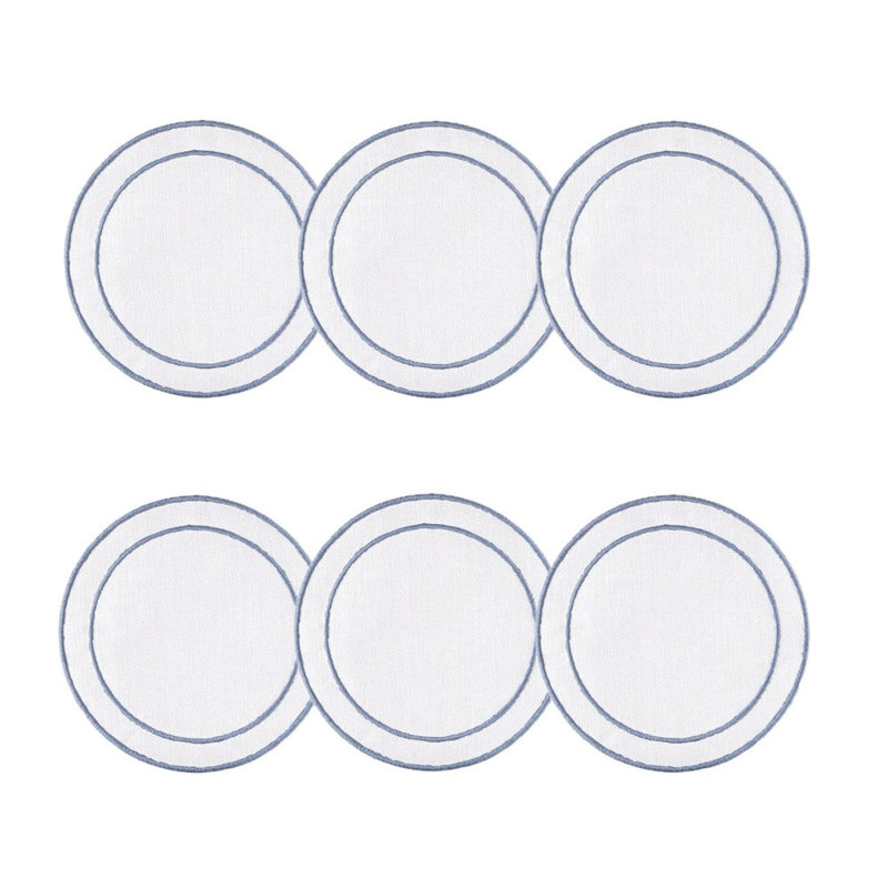 Linho Coaster: Simple Round Coaster , White w/ Blue