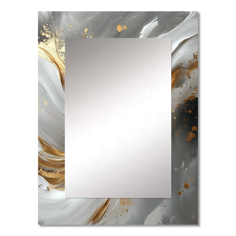 Abstrait marbre dans les tons de gris et d'or II - miroir en marbre, miroir mural décoratif moderne, art imprimé en métal