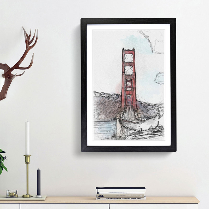 Golden Gate Bridge - Picture Frame Graphic Art Print, 36cm H x 27cm W x 2cm D, Black Framed