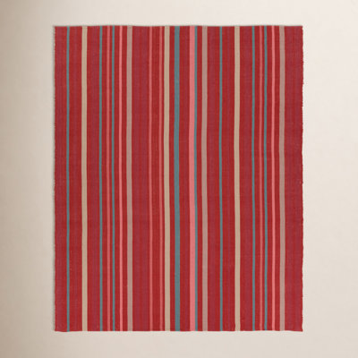 Etha Red Blue Cream Hand-Woven Striped Rug