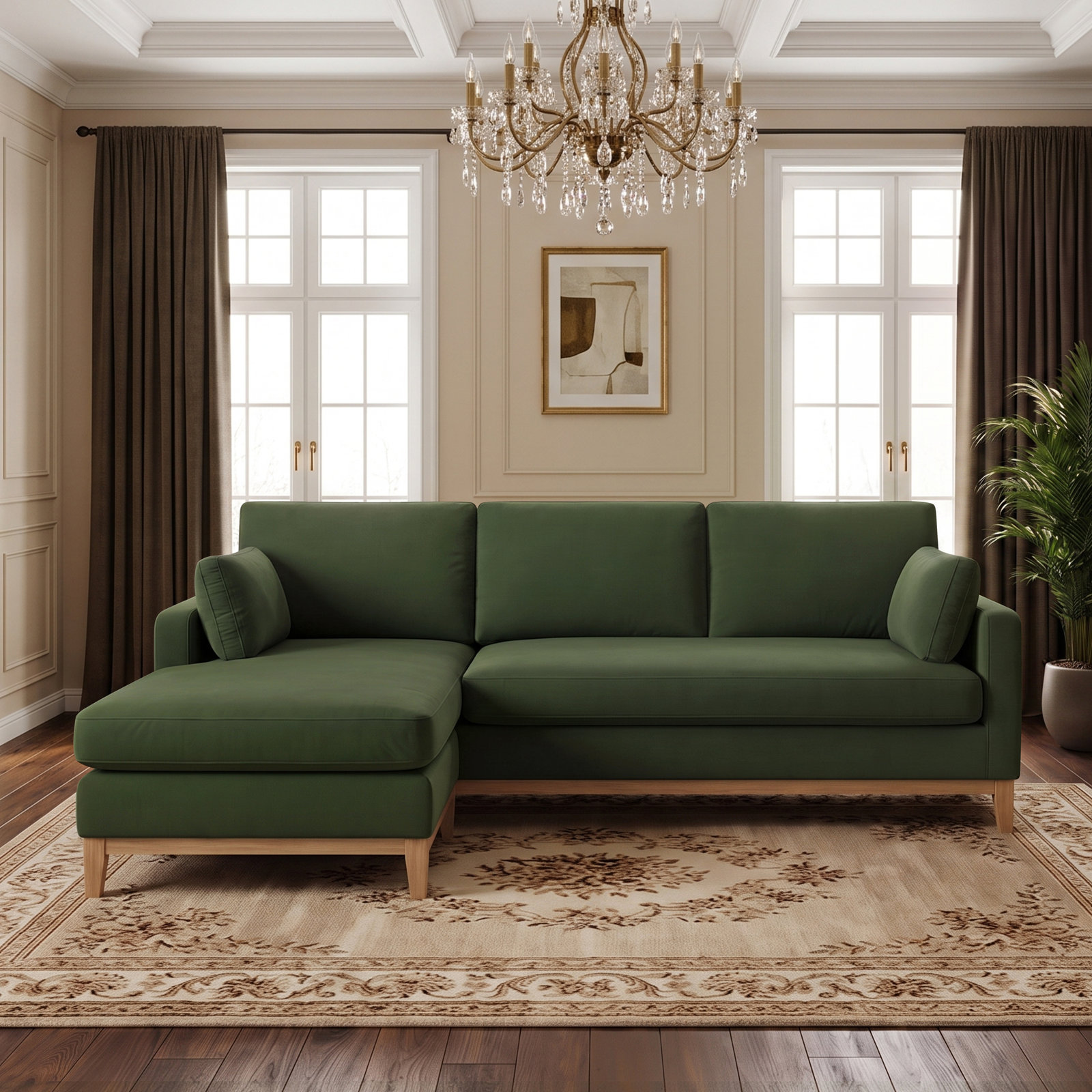 Pierre Velvet Sofa and Chaise, Kelly Green Velvet