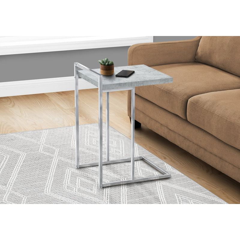 Table d'appoint grise en forme de C en forme de C gris - plateau large et base coulissante en métal, Argent argent, Gris