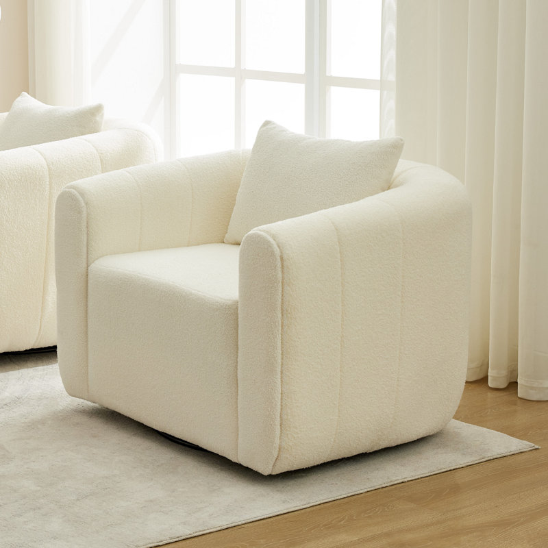 37” Wide Upholstered Swivel Chair, Beige Polyester