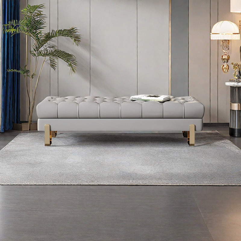 Banc rembourré en cuir, H 16,14 po x l 70,86 po x P 19,68 po