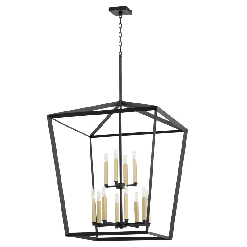 Lustre rectangulaire lanterne 12 lumières Ishika, Noir