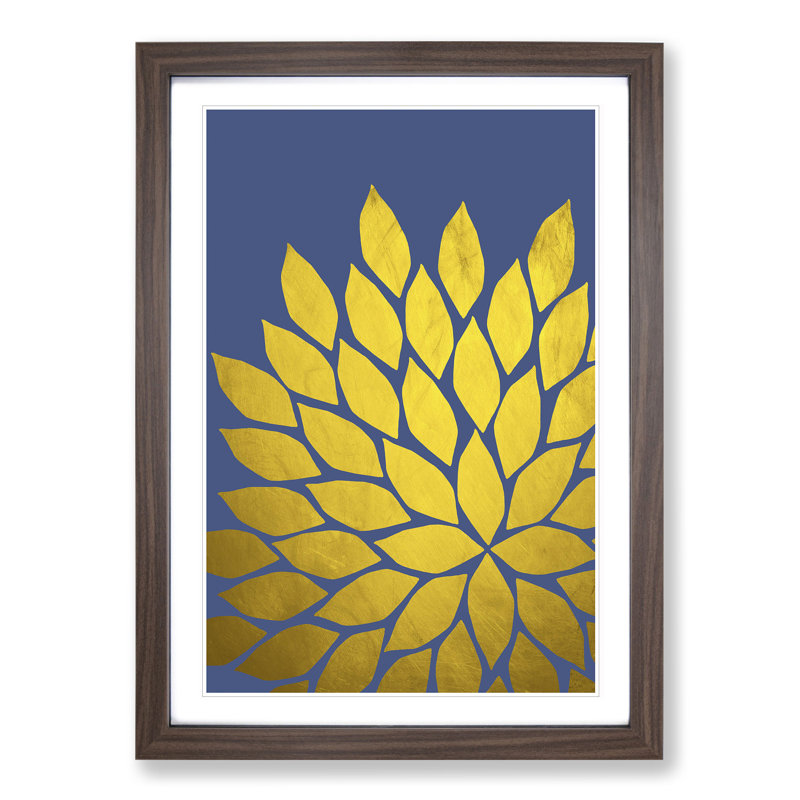 Abstract Leaves No.3 Gold - Picture Frame Graphic Art, Walnut, 36cm H x 27cm W x 2cm D