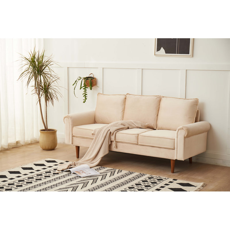 Luxurious Grey Microfiber Sofa with High-Density Foam and Solid Wood Frame for Ultimate Comfort and Durability, Beige