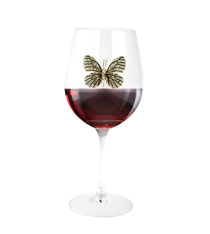 Verre à vin orné de bijoux 18 onces, Papillon doré