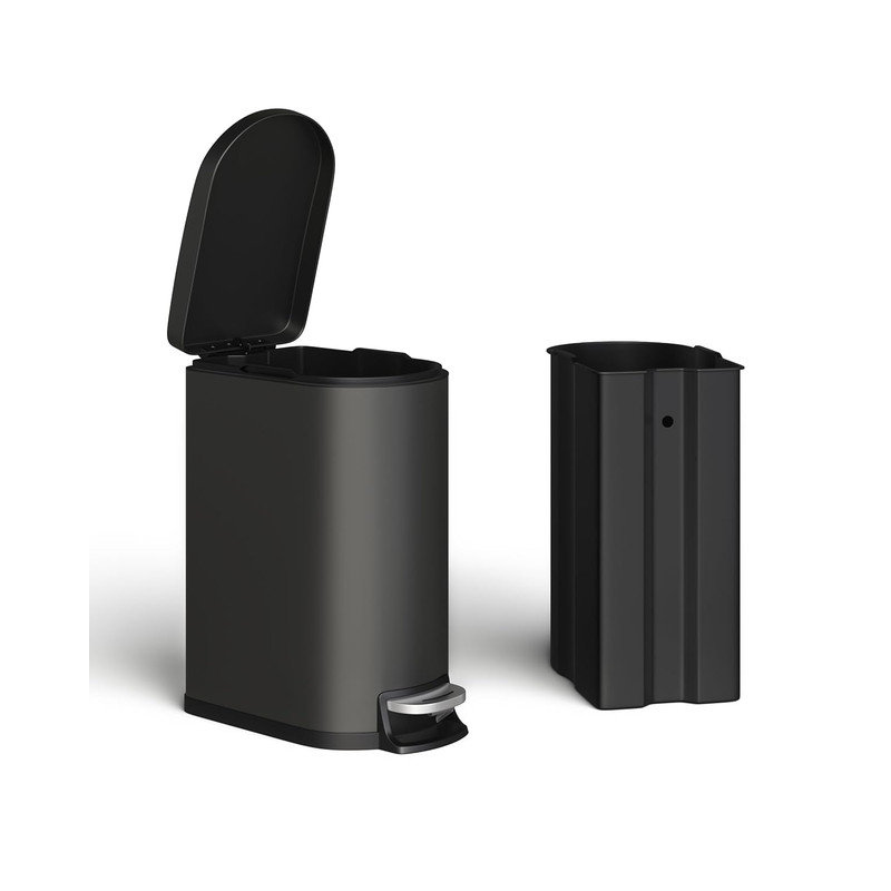 Poubelle de cuisine en acier inoxydable avec couvercle 13 po, Noir