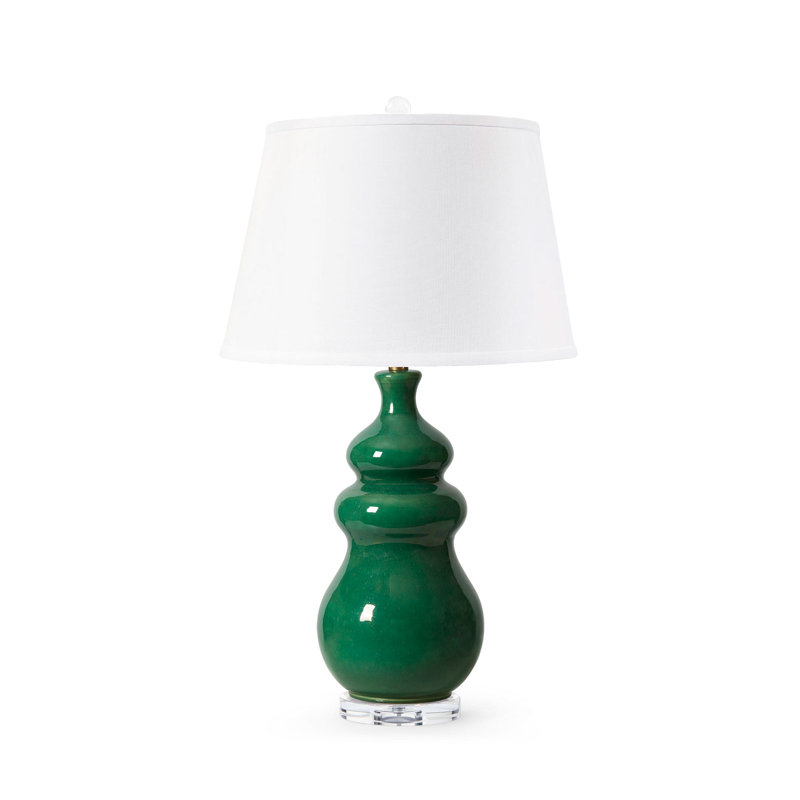 Maila Lamp With Shade 16-Inch White Linen, With Gold, Basil Green