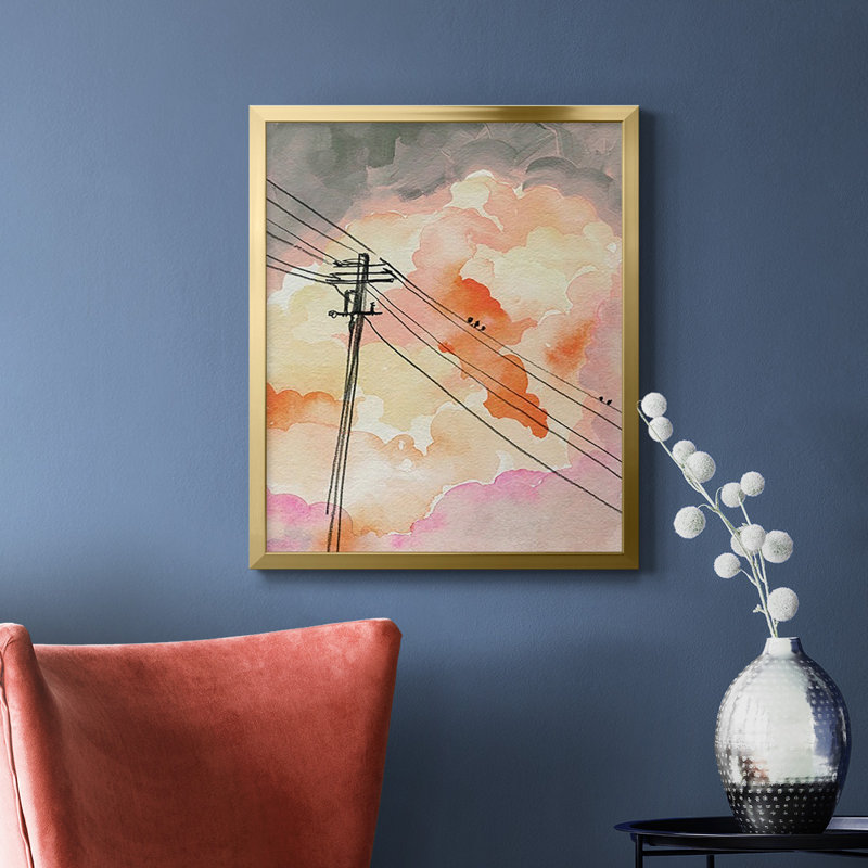 Toile encadrée de qualité supérieure Cloudy Communication II - prête à être accrochée, Or, H 20 po x l 16 po