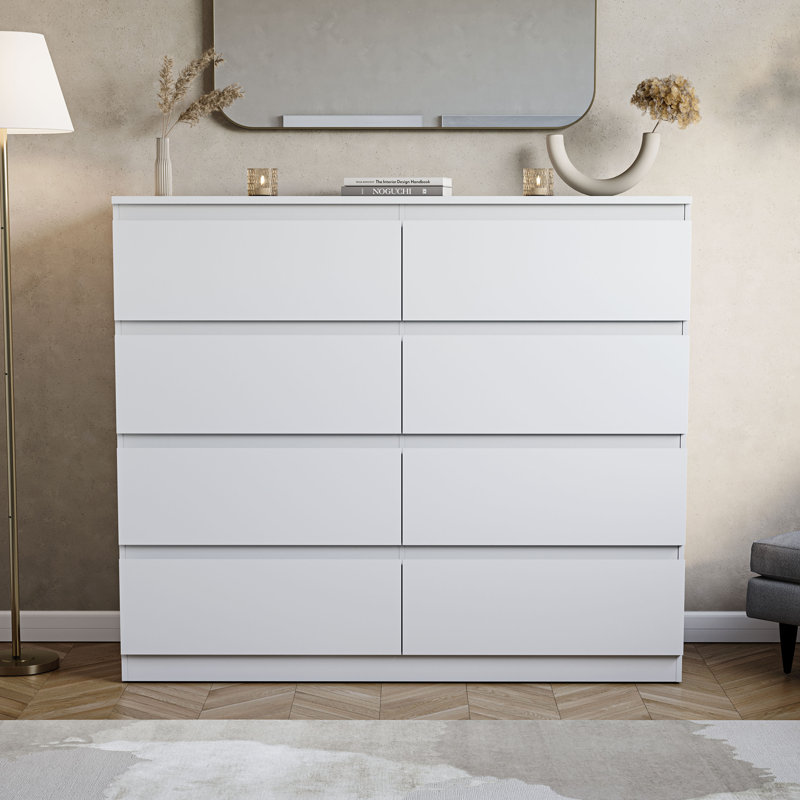 Cunha 8 - Drawer Wide Chest of Drawers, Large Bedroom Storage Cabinet, White