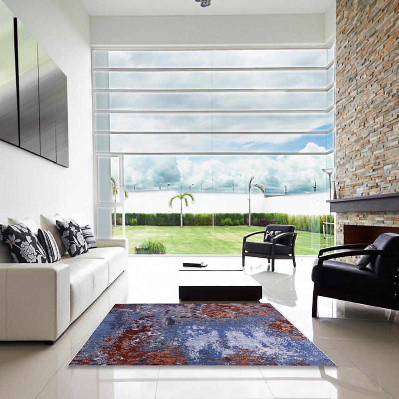 Tapis brun / bleu, Carré 5 pi