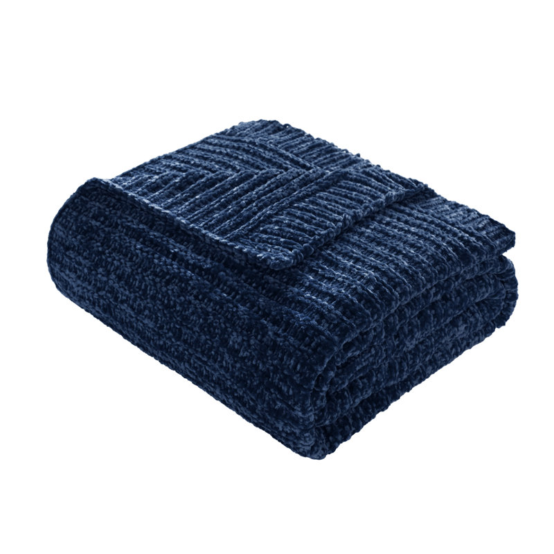 Jeté doux et moelleux en chenille réversible, Marine