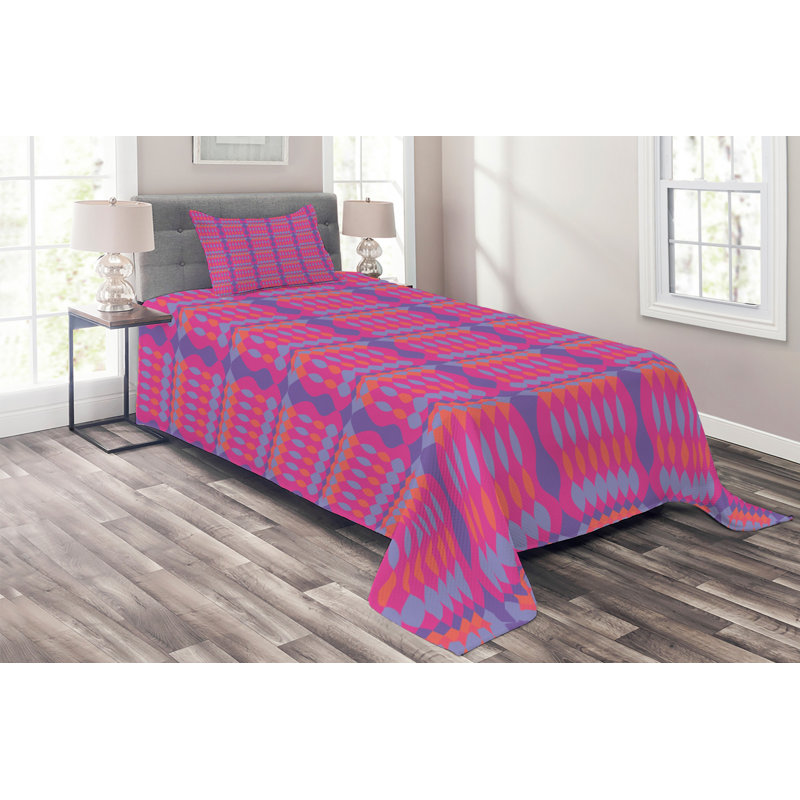 Diamond Eclectic Polyester Geometric Shapes Coverlet, Twin Bedspread + 1 Sham