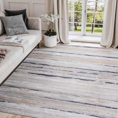 /Blue Striped 8X10 Area Rug, Non-Shedding, Stain , Enhances Living Room, Bedroom, Dining, Office Settings Non-Shedding Striped, Ideal For Living, Dining Home