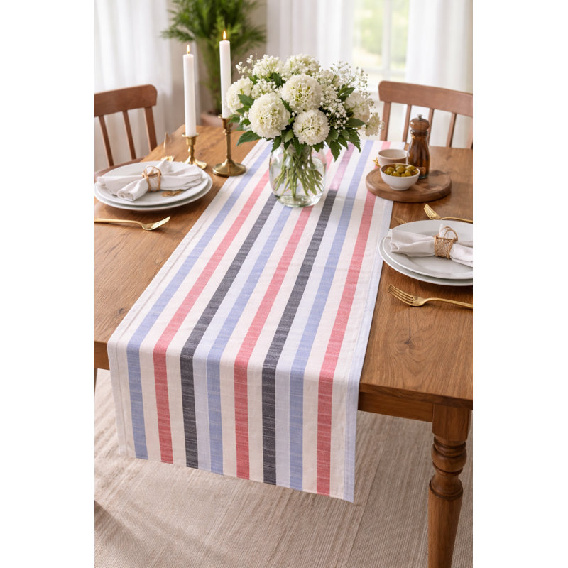 Stitched Checkerd Cotton Table Runner, 16"x36" Rectangular, 36" x 16"