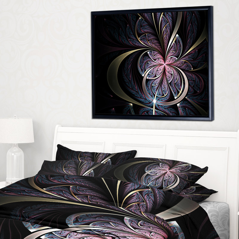 «Dark Blue Fractal Butterfly Flower», impression, H 16 po x l 32 po x P 1 po, Toile avec cadre flottant