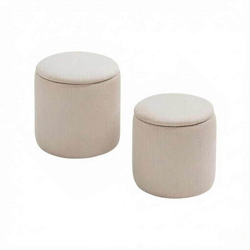 Ensemble de 2 tabourets de rangement en velours côtelé, repose-pieds avec couvercle en bois amovible et espace de rangement caché