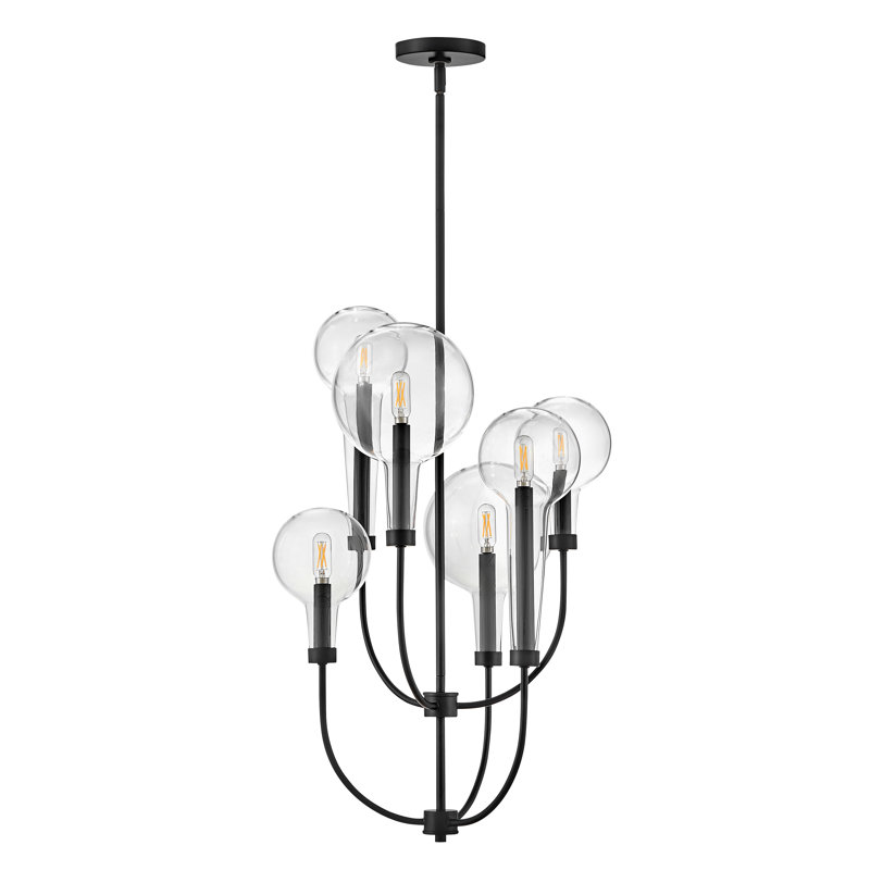 Alchemy 6-Light Clear Tapered Globe Pendant w/ U-Shaped Stems, Black