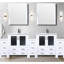 96 po Meuble-lavabo double W, comptoir en céramique blanche, armoires latérales, 28 miroirs, lavabo à robinet et à décoloration blanc, comptoir, ébréchure durable
