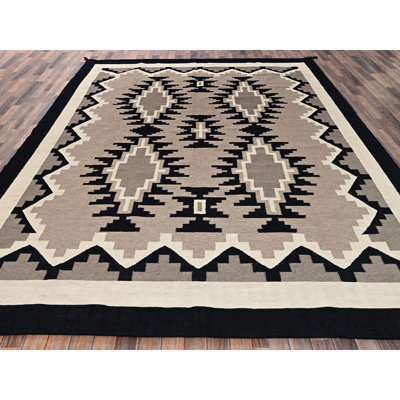 Tapis oriental tissé à la main 9 pi 2 po x 11 pi 7 po brun kaki, tissé à la main, motif géométrique South American Indian Southwest
