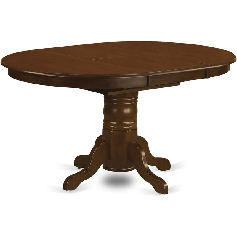 Table de salle à manger Kenley - plateau de table ovale en bois massif avec rallonge papillon et base piédestal, espresso