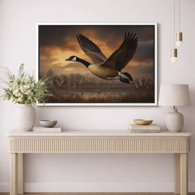 «Canada Goose Flying Wildlife», art de salon, impression sur toile encadrée