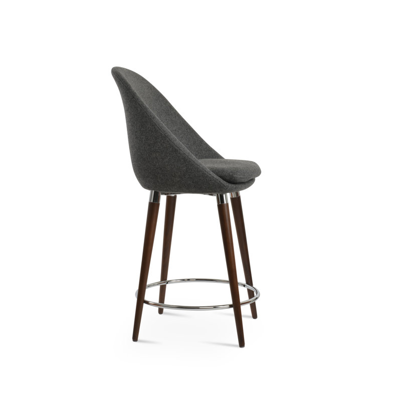 Tabouret Avanos DR, Tabouret de comptoir (siège d'une hauteur de 23,2, Noyer / Chrome, Gris foncé