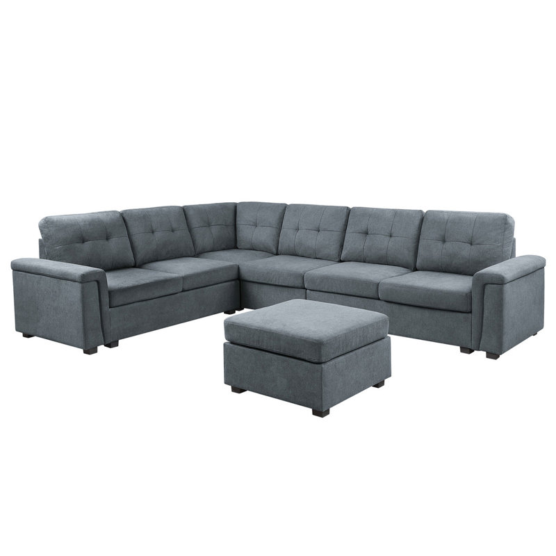 Canapé modulaire en tissu tissé gris pour 7 sièges de 119 po avec coussins de siège et de dossier amovibles
