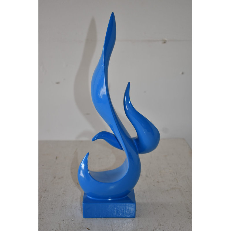 Statue Aleshya en art moderne abstrait en résine bleu feu, taille: 8 po x 3 po x H 16 po