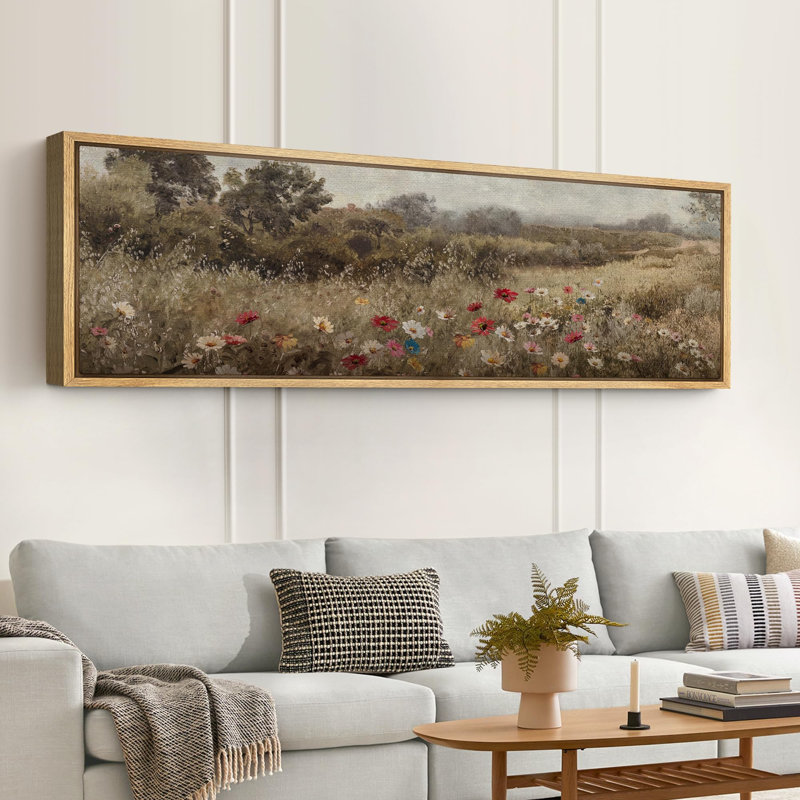 Champ de fleurs sauvages dans un paysage rustique avec des fleurs vibrantes, H 20 po x l 60 po, Naturel