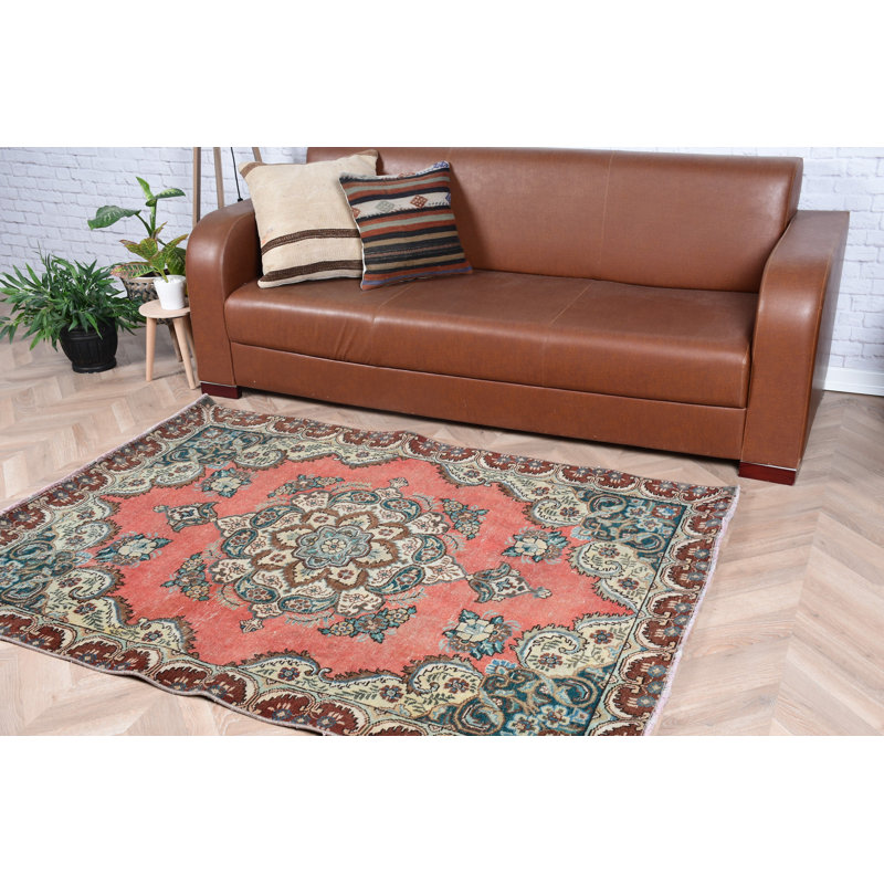 Tapis turc rétro en laine Oushak de couleur orange vif parfait pour la décoration de chambre à coucher
