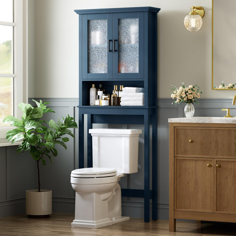 Over-the-Toilet Storage Cabinet, Bathroom Organizer with Doors & Adjustable Shelf, Thicken Frame Above-Toilet Storage Rack