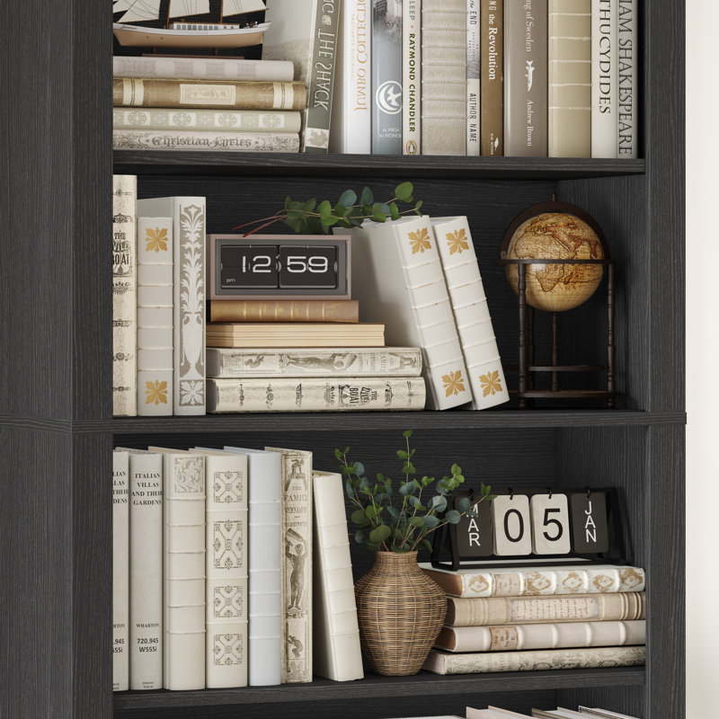 Bibliothèque à 6 niveaux avec tablettes épaisses 72,3 "x H 29,5", Noir