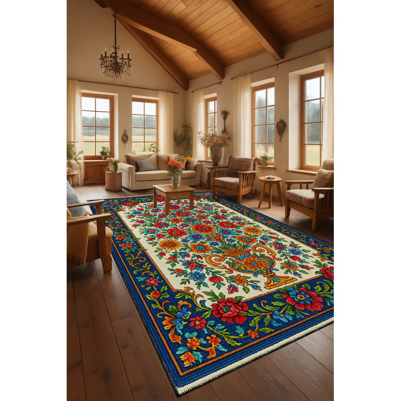 Tapis tissé à motif floral lavable Mosso, 3'3" x 4'11"