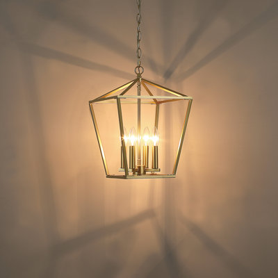 Allis 4 - Light Steel Dimmable Geometric Lantern Dining Room Chandelier