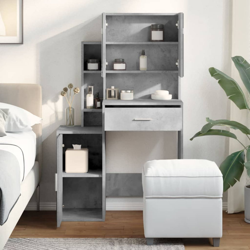 Dressing Table with Mirror, Concrete Grey