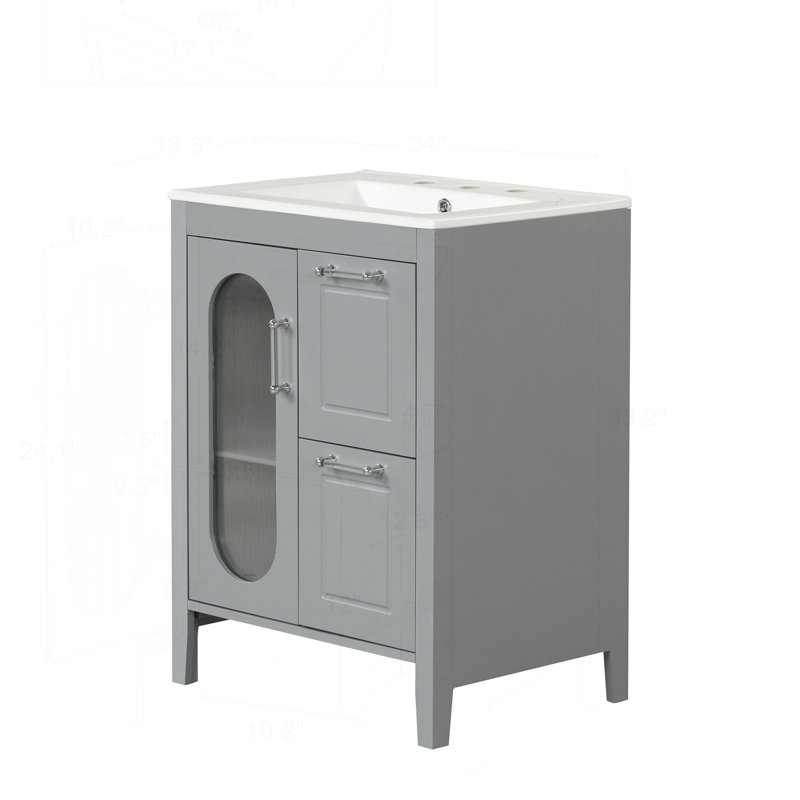 Meuble-lavabo 24 po avec lavabo, armoire et tablette réglable 24 po, Gris