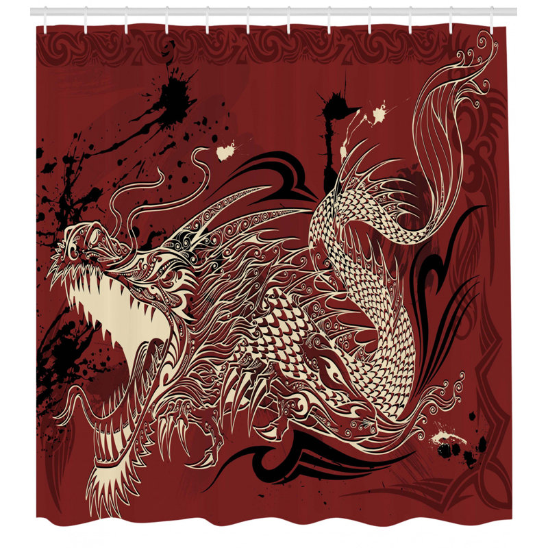 Rideau de douche à motif simple en colère de dragon doodle on grunge japanese mythology Katharine, H 69 po x l 105 po
