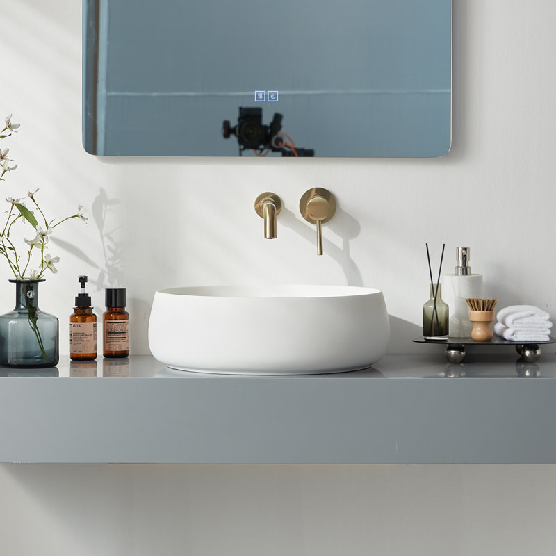 Resin 17.7'' Bathroom Vessel Sink With Pop-Up Drain, White