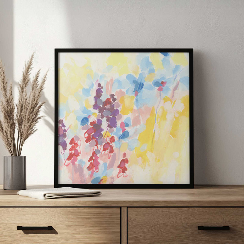 «Bright Abstract Wildflowers II» par June Erica Vess, reproduction d'art, Impression sur cadre ouvert sans papier mat, Noir