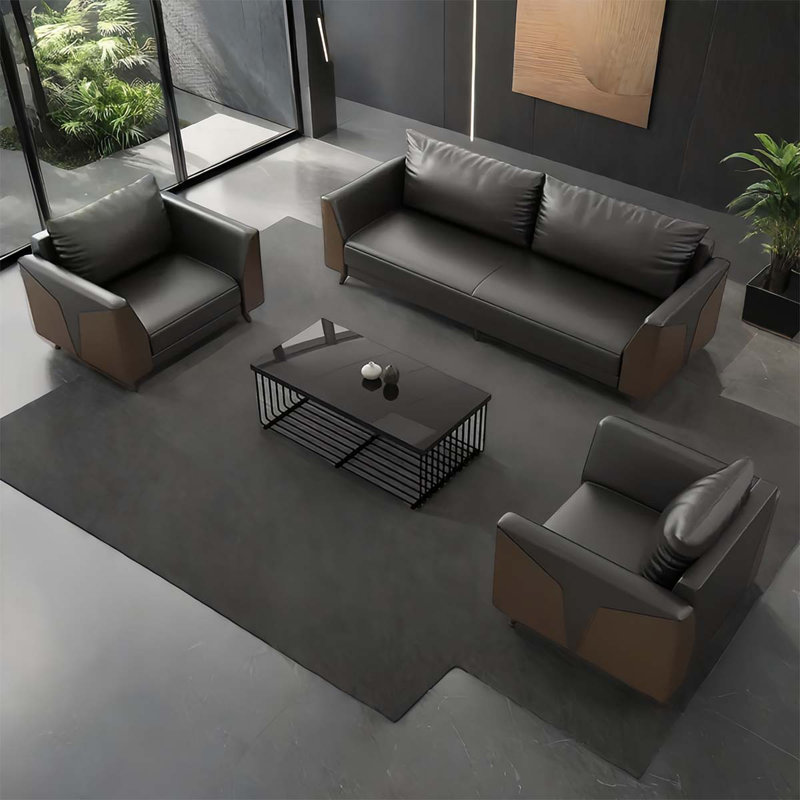 Black Business Reception Sofa Coffee Table Set