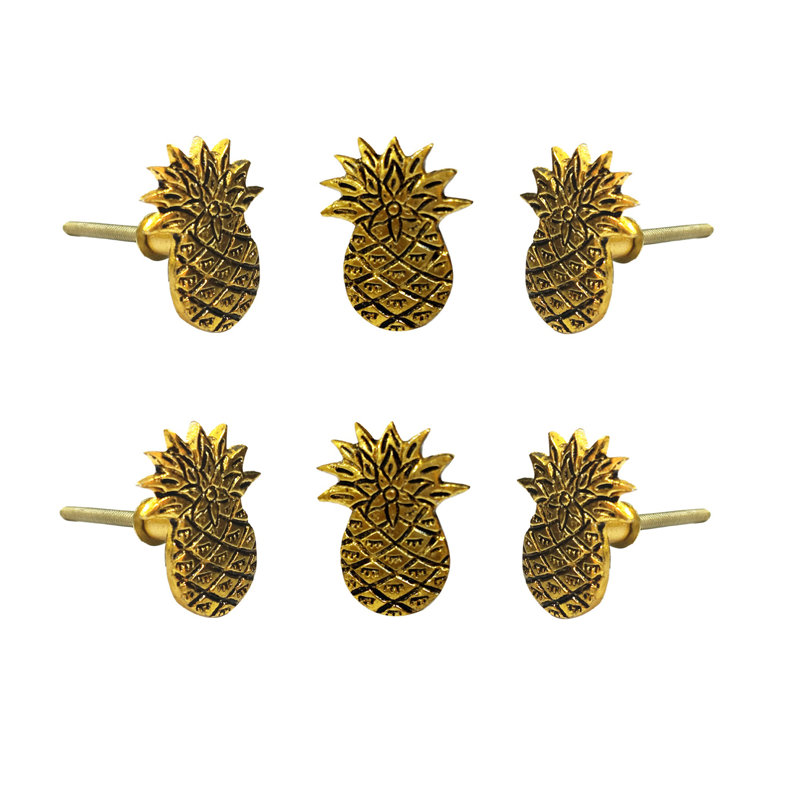 Set of 6 Gold Pineapple Novelty Metal Cabinet Knobs