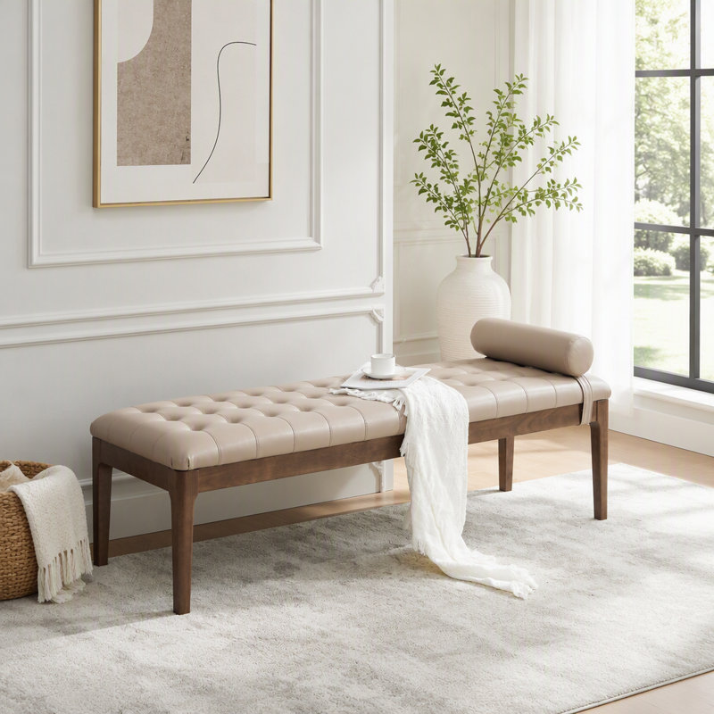 Banc capitonné à boutons avec appui-tête, Taupe