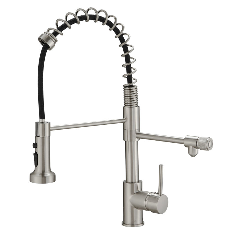 Robinet de cuisine avec purificateur et fonction d'eau potable - Filtre rétractable en nickel brossé pour option d'évier domestique